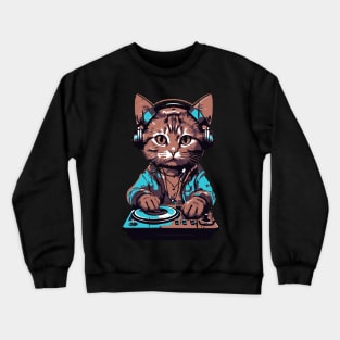 Retro Dj Cat Crewneck Sweatshirt